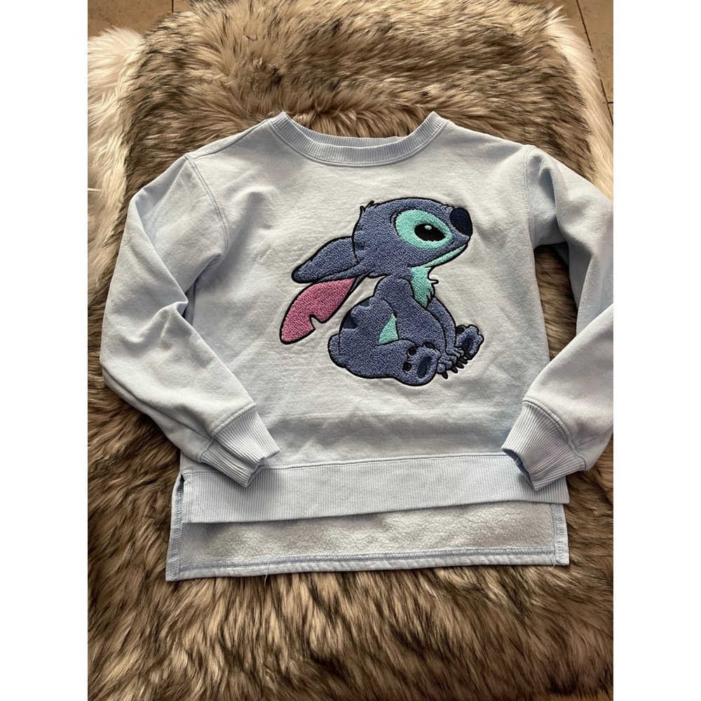 Disney Kids Girls Stitch Blue Sweatshirt Embroidered Chenille Patch Size M 8